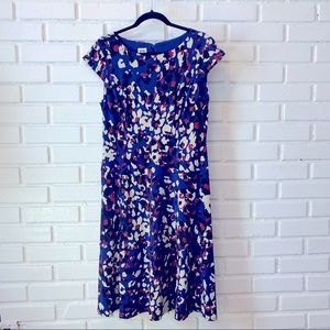 Anne Klein Blue Patterned Short Sleeved Dress